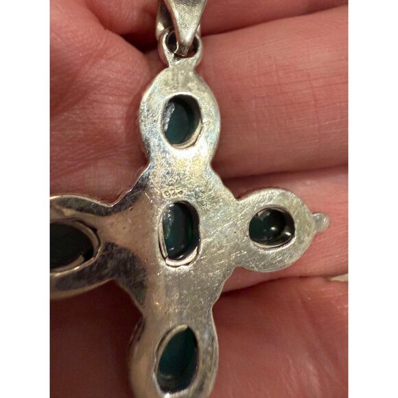 Artisan Sterling Silver Green Onyx Cross Pendant Southwestern Whimsigoth grunge - Picture 5 of 7